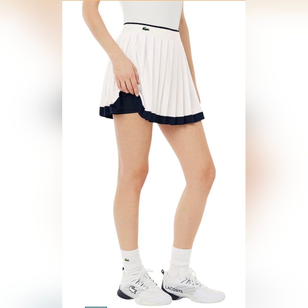 Lacoste White and Navy Trim Pleated Mini Skirt - Picture 7 of 11